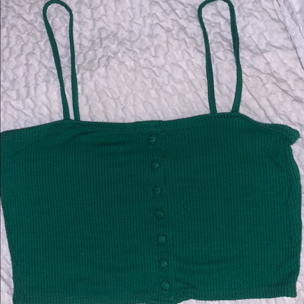Green spaghetti strap blouse with buttons